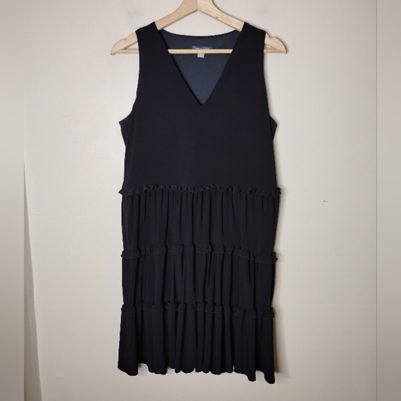 Tommy Hilfiger Tiered Ruffle Little Black Dress 8 Stretch Knee Length Pull On - Picture 2 of 8